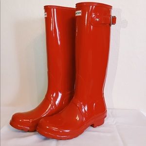 Military Red Tall Gloss Hunter Boots
